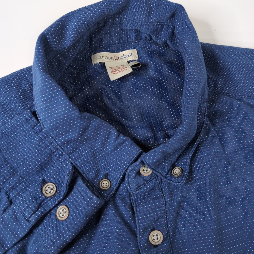 Carbon‎ 2 Cobalt Shirt Men's LG Pointillism Blue Dot Button Front Long Sleeve